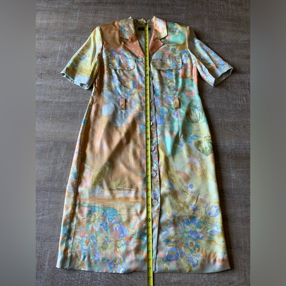 Vtg Louis Feraud 100% Silk Midi Dress Abstract Wearable Artsy sz 10 Belted Boho - Picture 8 of 16